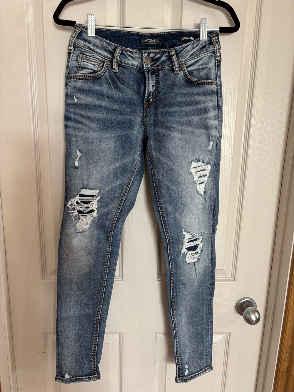 Silver Jeans Light Blue Distressed Skinny Jeans